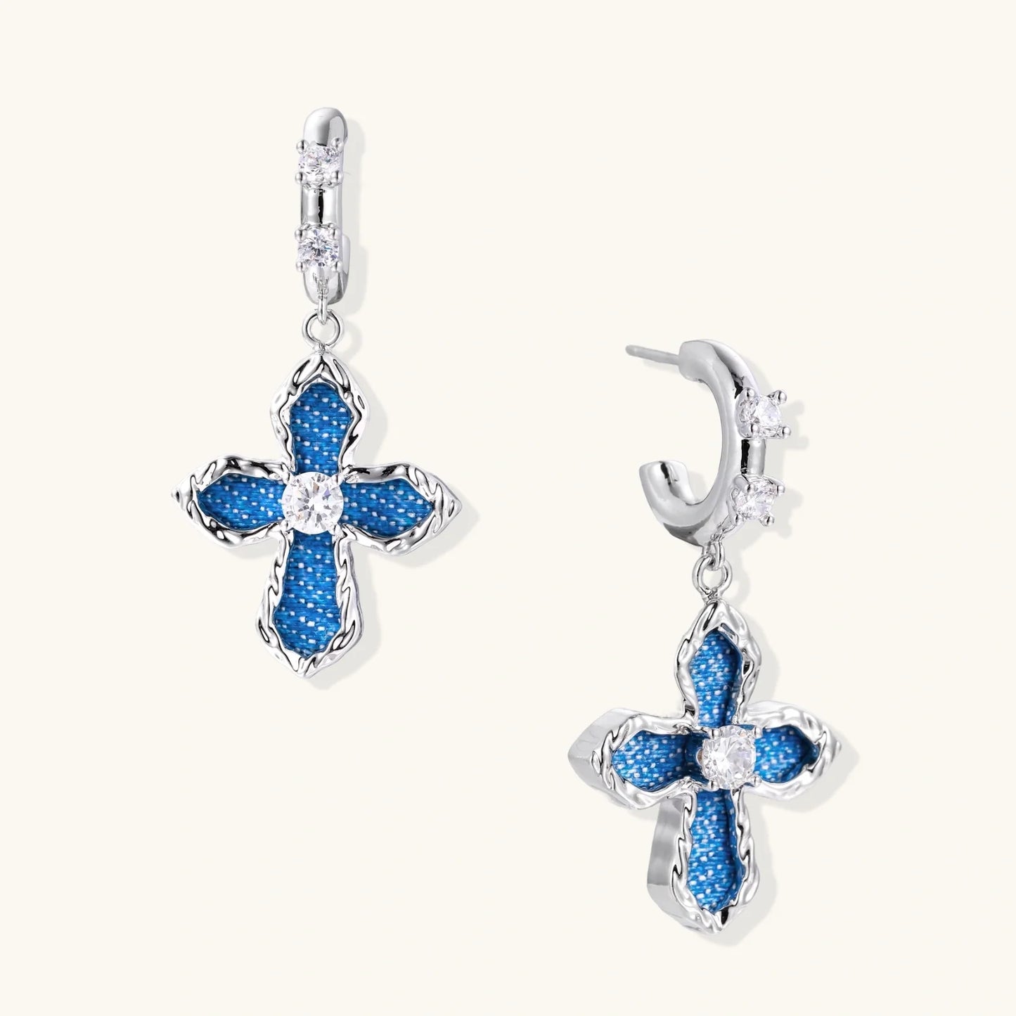 Denim Cross Hoops | Vintage-Americana Statement-Ohrringe