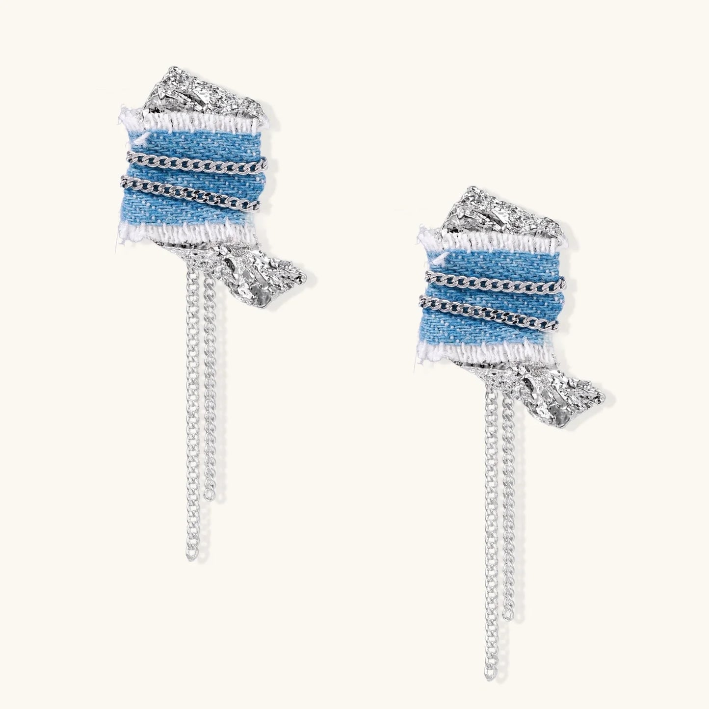 Denim Statement Chain Earrings