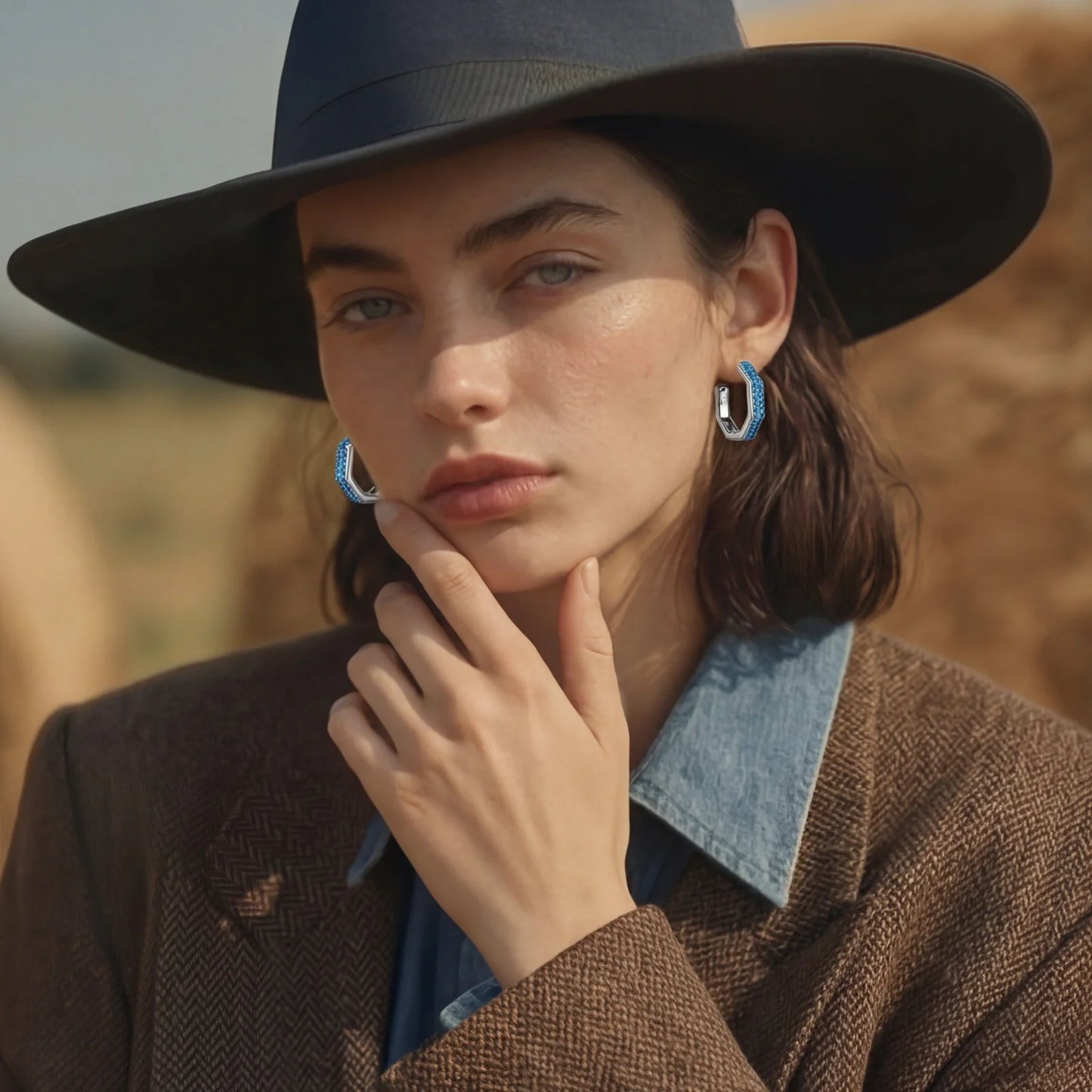 Vintage Denim Huggies | Upcycled Denim Mini-Hoops